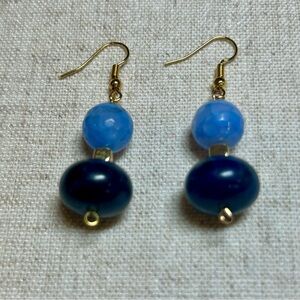 Blue Lapis Style Drop Earrings Gold Tone Hooks